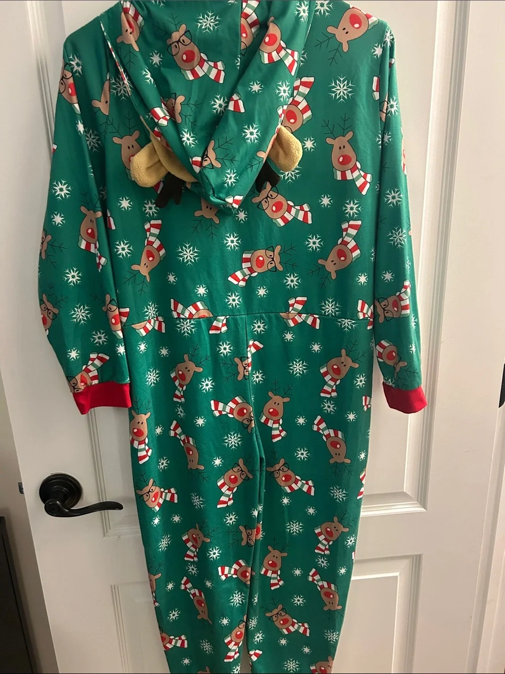 Kids Green Holiday Reindeer Hooded Pajama Onesie